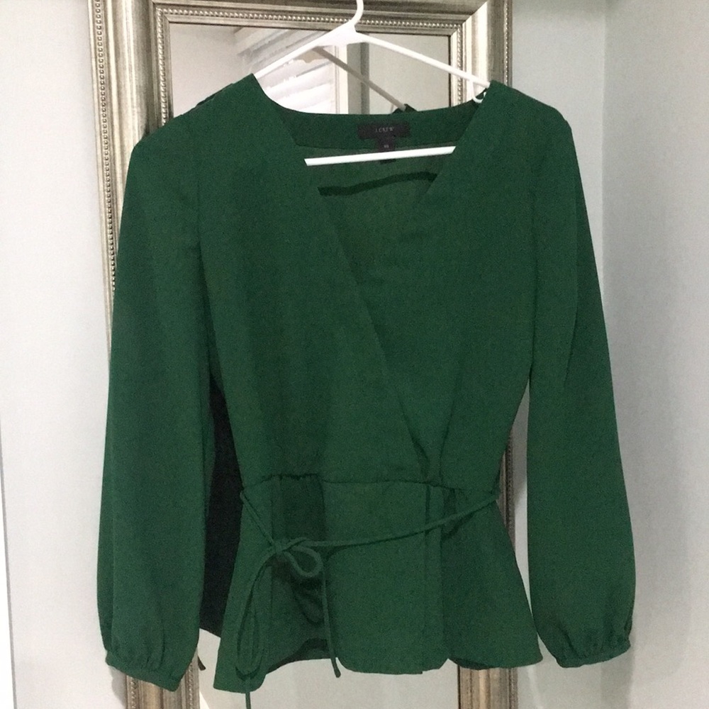 Green, size 00, drapey crepe faux wrap top, jcrew